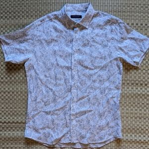 Patrick Assaraf Floral Print Linen SS Button Up Shirt Men's Sz M Made in Romania